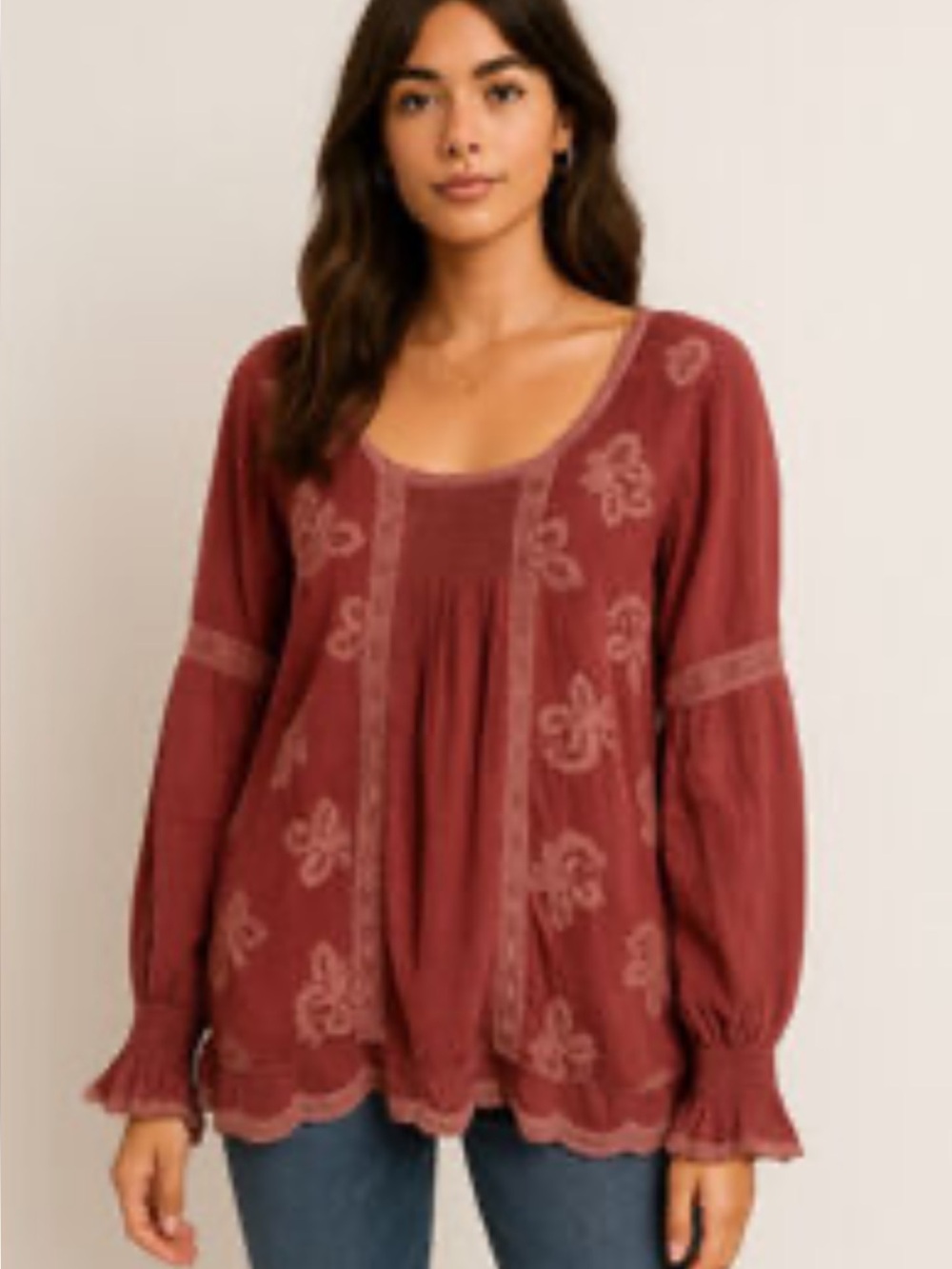 Johnny Was Embroidered Long Sleeve Blouse
